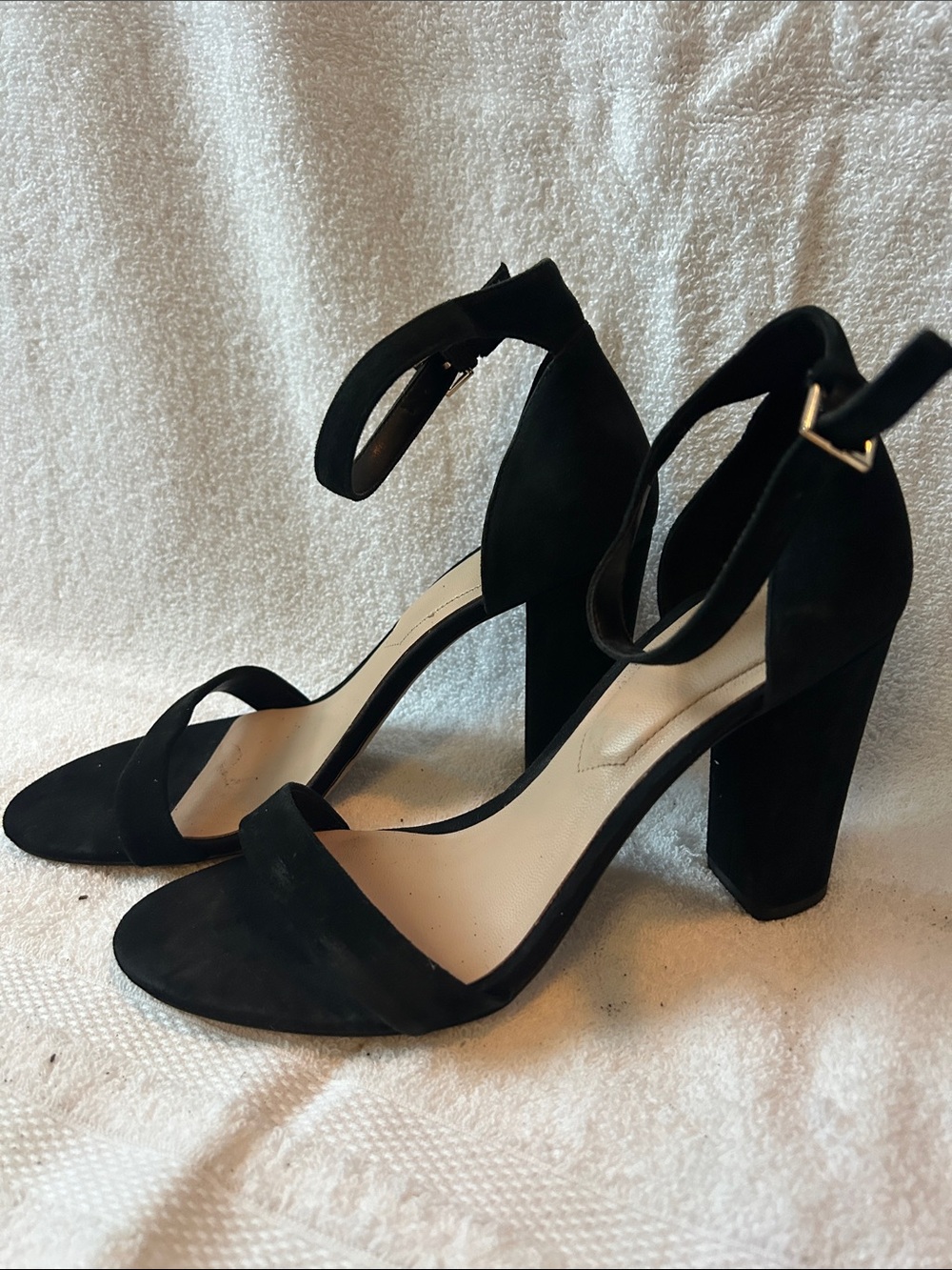 Aldo Black Suede Chunky Heel Ankle-Strap Sandals